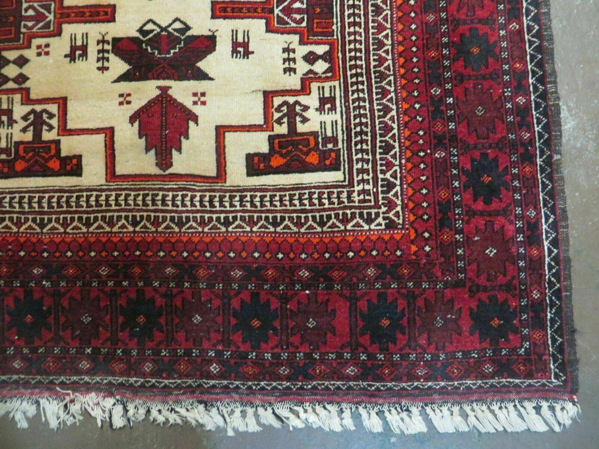 4' X 7' Vintage Handmade Pakistan Turkoman Bokhara Balouch Woven Wool Rug Nice - Jewel Rugs, view 9