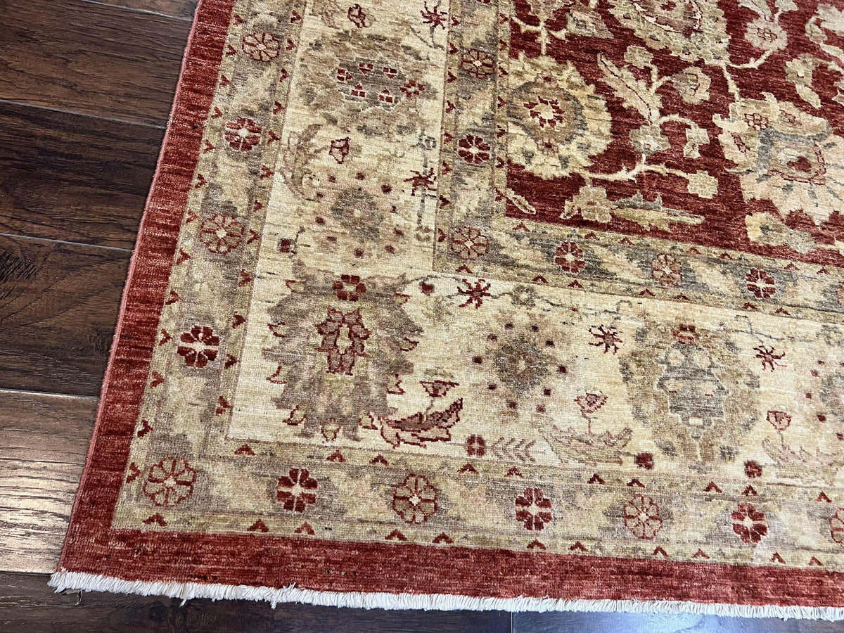 Pak Persian Rug 10x14, Sultanabad Mahal Peshawar Chobi Carpet, Large Vintage Wool Oriental Rug, Maroon & Beige, Floral Allover, Handmade - Jewel Rugs, view 9
