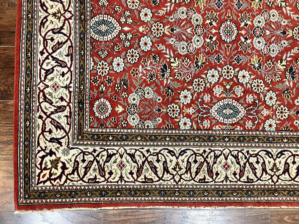 Red Persian Qum Rug 5 x 7.6, Hand Knotted Vintage Wool Fine Carpet 270 KPSI, Floral Allover - Jewel Rugs, view 8