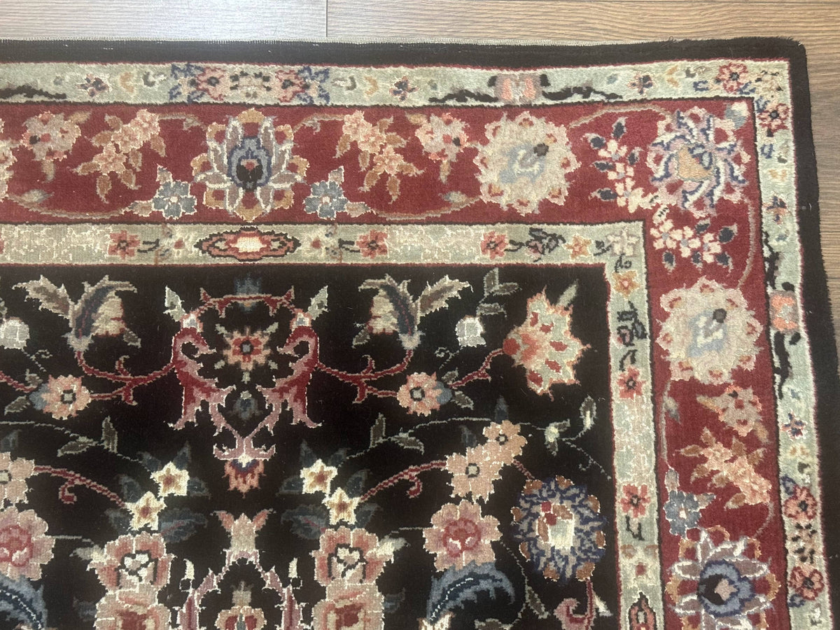 Black Sino Persian Rug 3x5, Wool with Silk Highlights, Floral, Fine 170 KPSI - Jewel Rugs, view 7