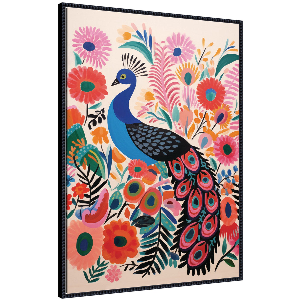Bright Colorful Boho Peacock by The Creative Bunch Studio Framed Canvas Wall Art Print