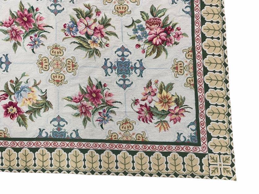 Hand-Knotted Needlepoint Carpet 6x9, Ivory/Cream Background, Colorful Flowers, Yellow Border, Aubusson Rug 6 x 9, New, Handmade - Jewel Rugs, view 13