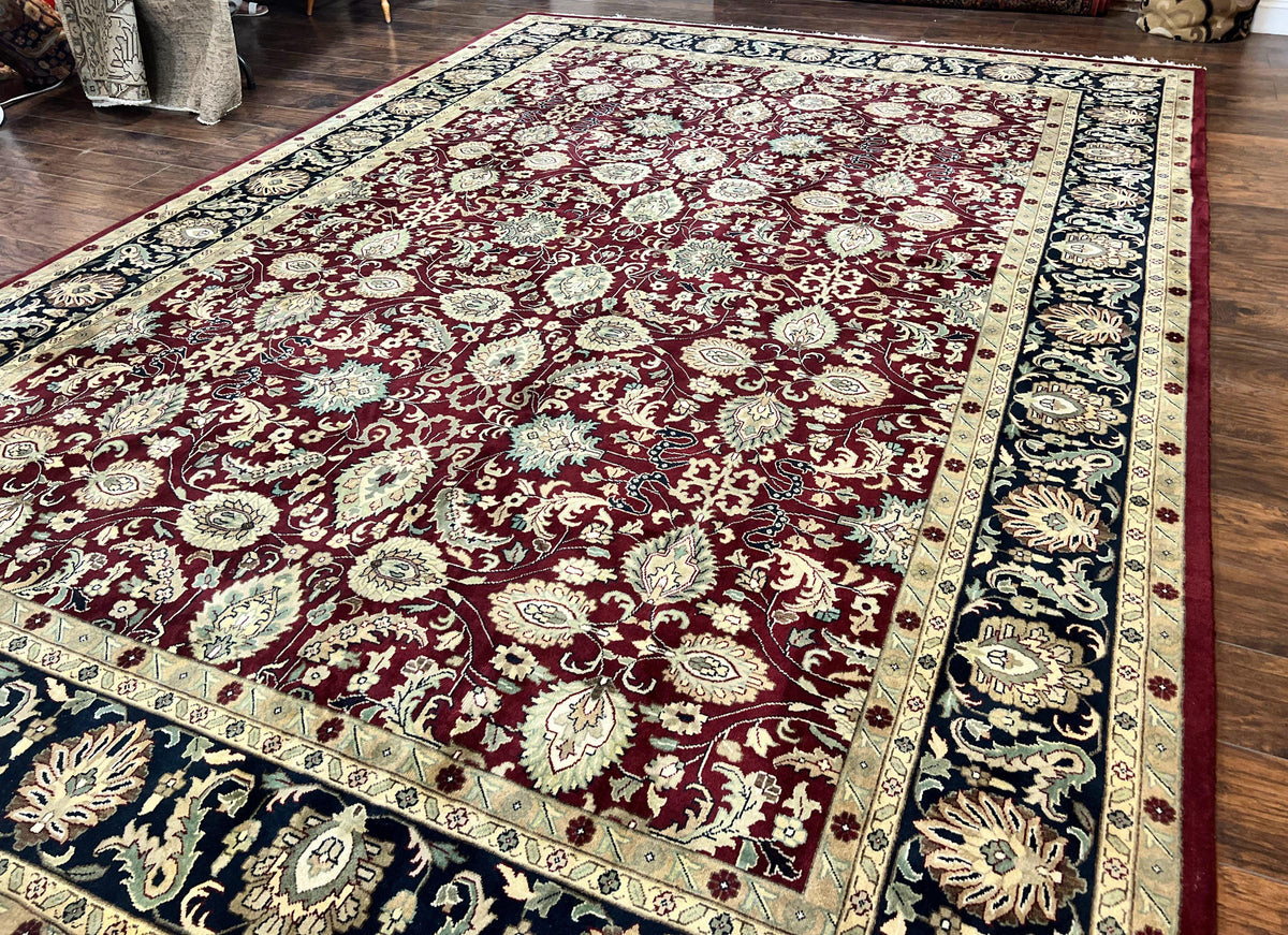 Indo Persian Rug 10x14, Floral Allover, Maroon, Handmade Hand Knotted VIntage Wool Rug, Large Oriental Carpet - Jewel Rugs, view 3