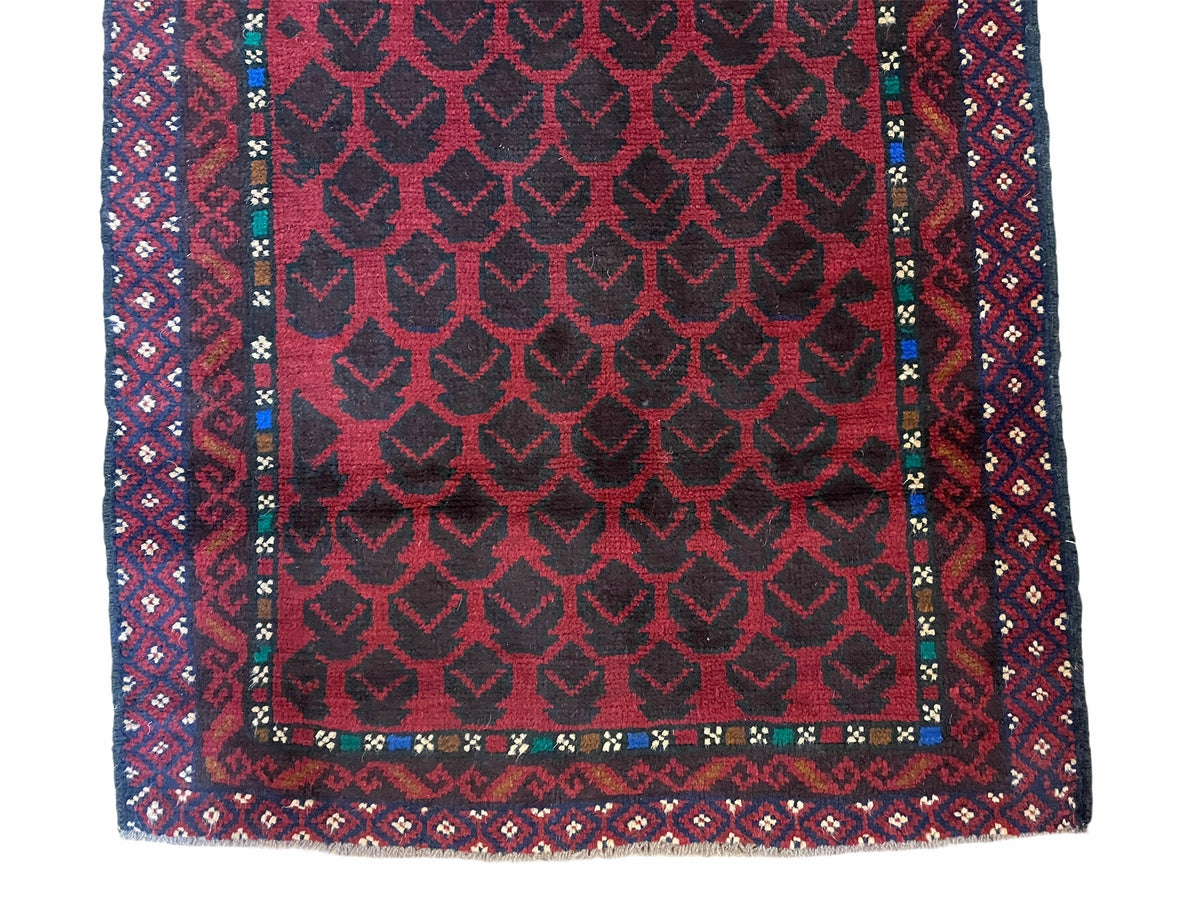 2' 8" X 4' 6" Vintage Handmade Tribal Wool Rug Balouchi Rug Afghan Rug Red Blue - Jewel Rugs, view 5