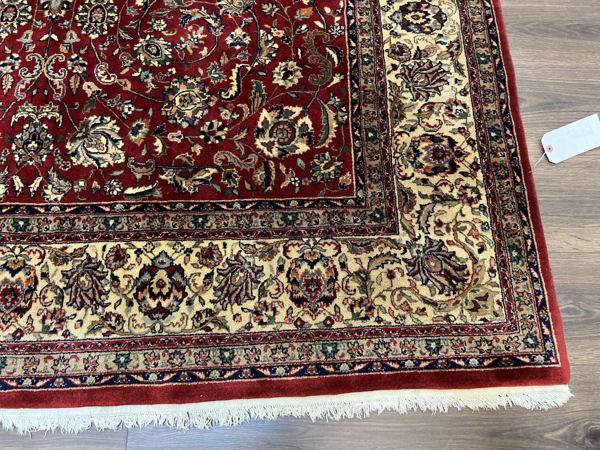 Vintage Indo Persian Rug 6x9, Very Finely Hand-Knotted Carpet 6 x 9 Red Cream Indian Oriental Carpet, Traditional Floral Wool Area Rug 1970s - Jewel Rugs, view 9