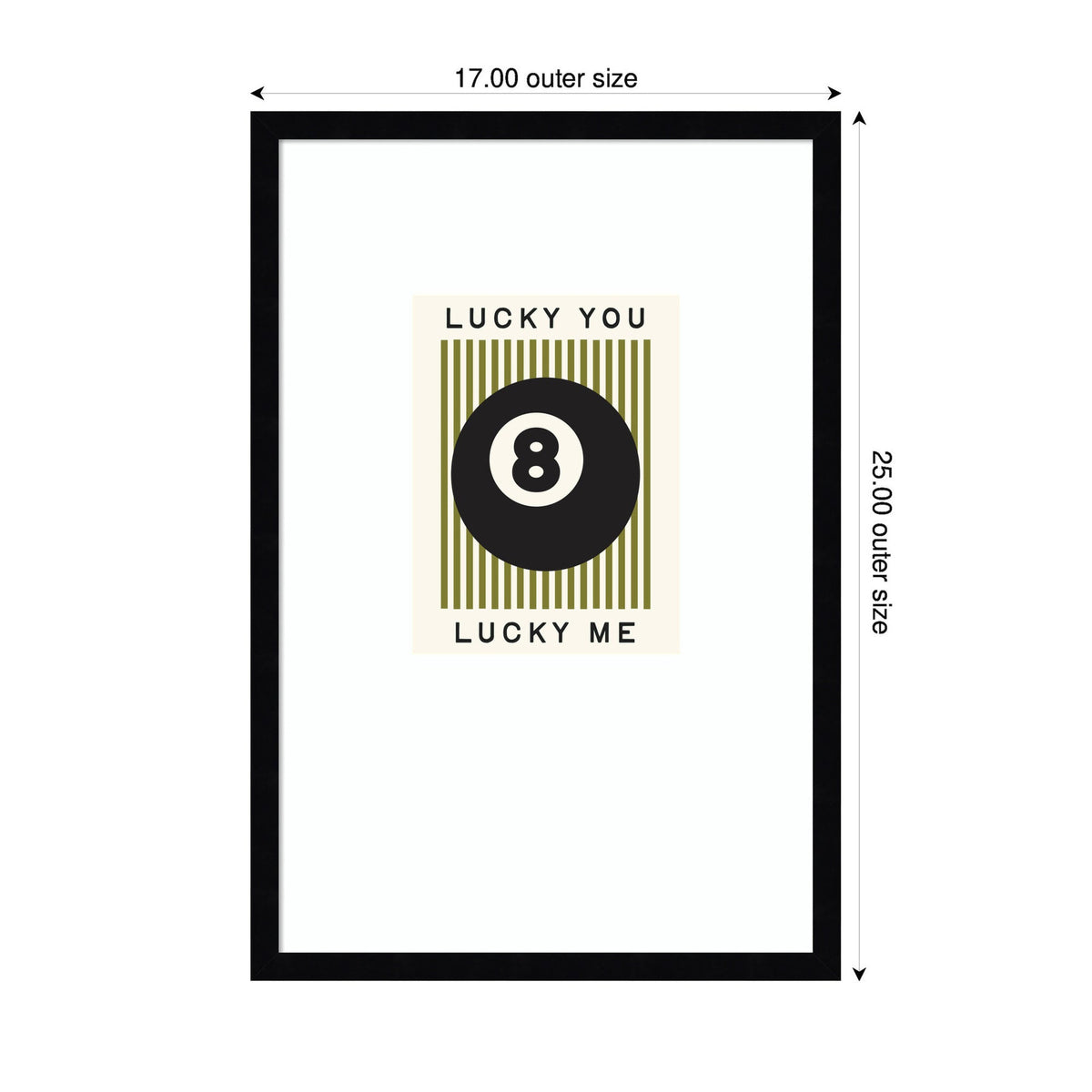 Lucky You Lucky Me Green Striped 8 Ball Print, Dopamine Decor for Home or Apartment Retro Poster by Lucky Guava Framed Wall Art Print