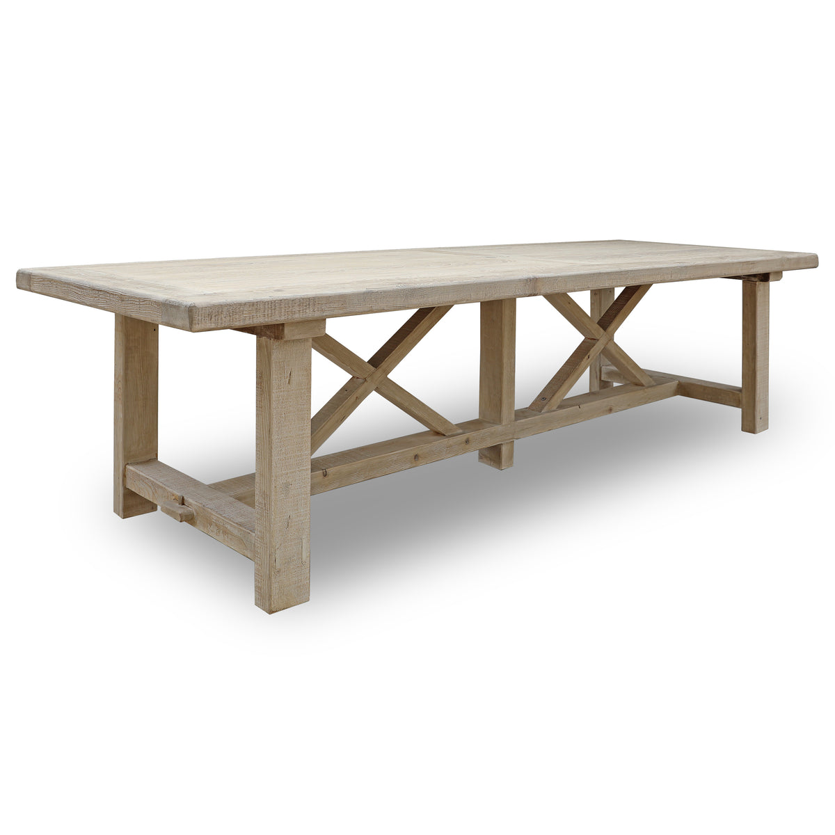 118" Long Capri Dining Table with Crossed Legs Weathered Natural Pine