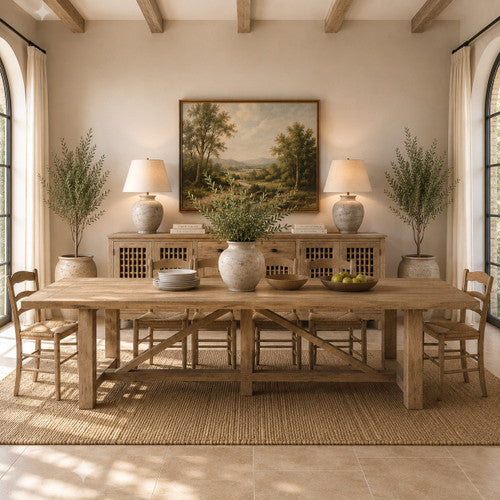 130" Long 40" Deep Capri Dining Table with Crossed Legs Weathered Natural image 2