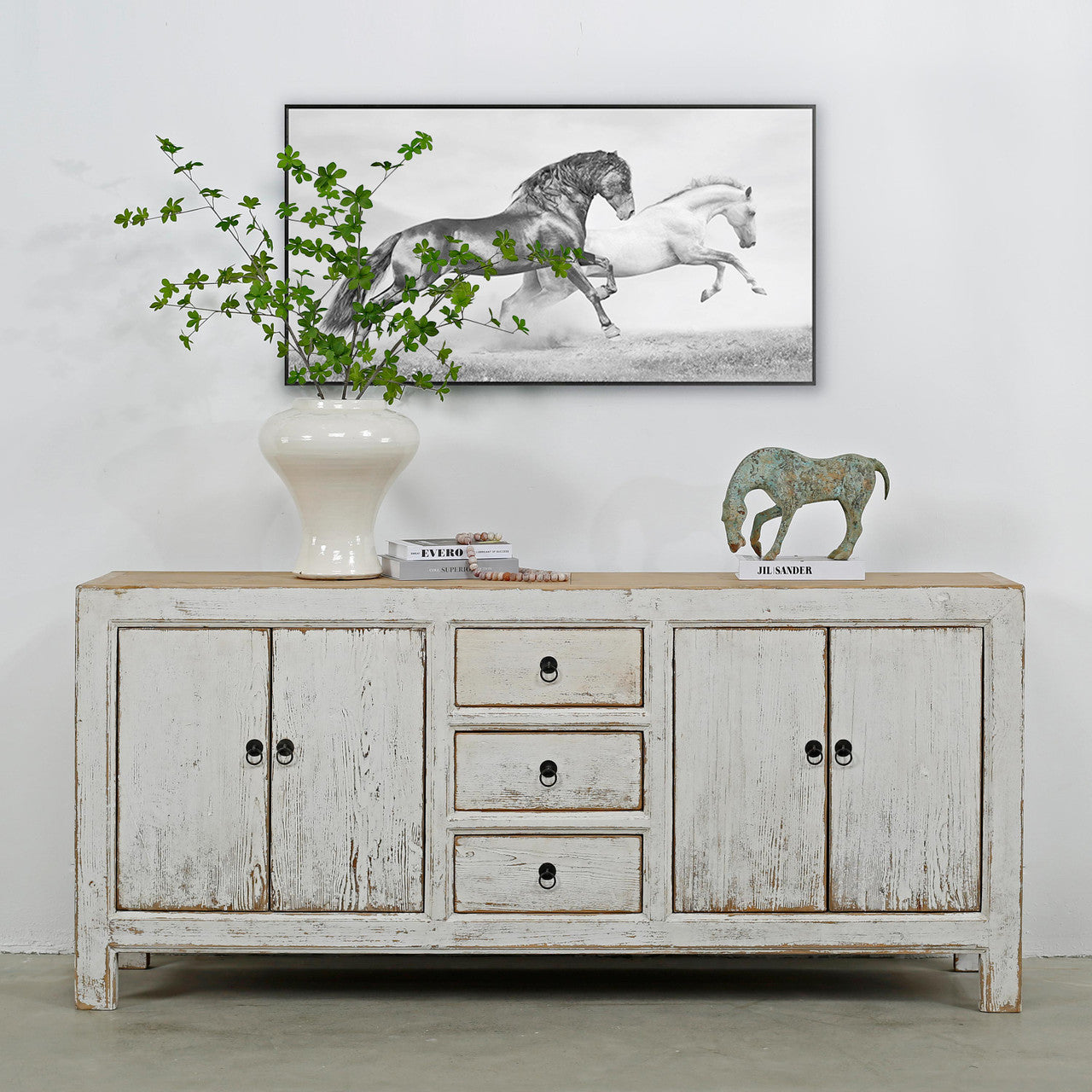 78" Long Amalfi Two Tones Buffet 3 Draw 4 Dr Distressed White SALES $1199 image