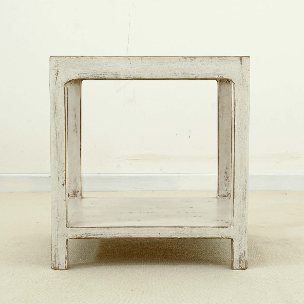 22x22 Peking Ming side table with round leg Antique off white large