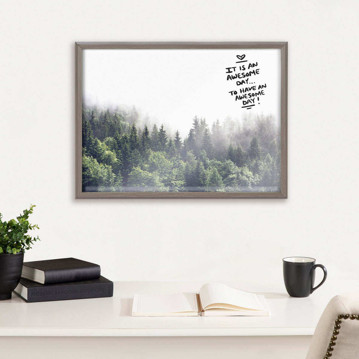 Blake Lush Green Forest on a Foggy Day Framed Printed Glass by The Creative Bunch Studio