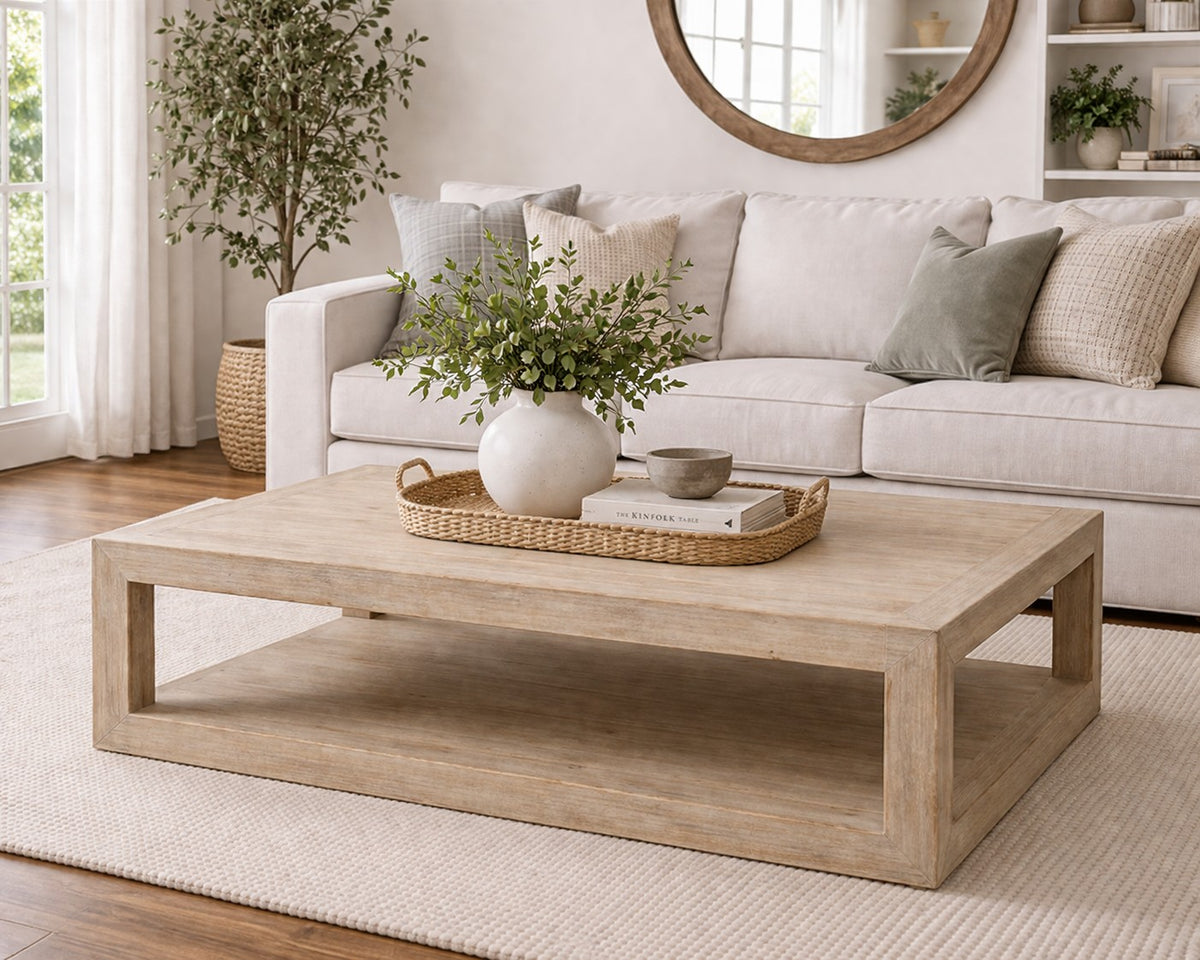 Peking Grand Framed Coffee Table Weathered White wash