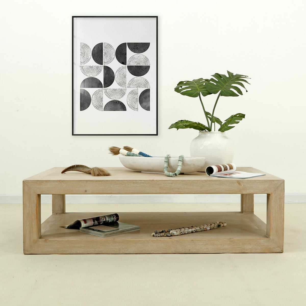 Peking Grand Framed Coffee Table Weathered White wash