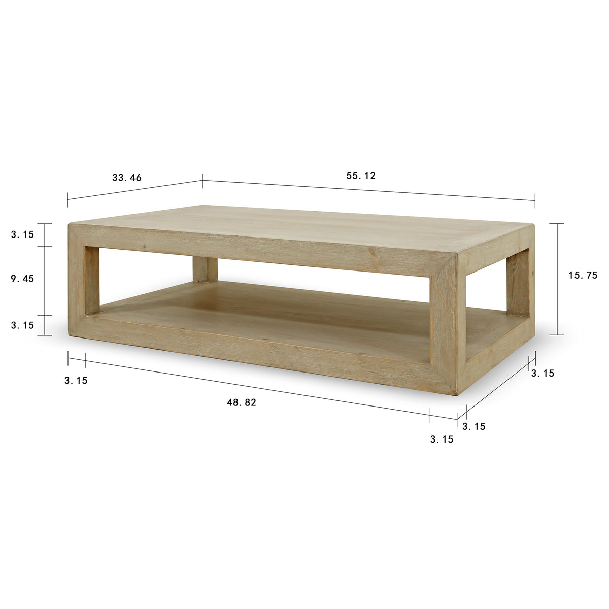 Peking Grand Framed Coffee Table Weathered White wash