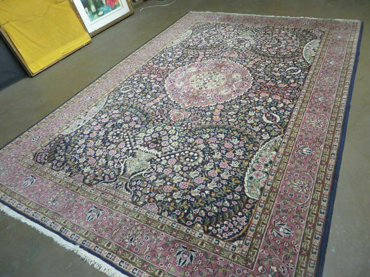 Turkish Sivas Rug 7x11, Navy Blue & Pink, Millifluer Floral Wool Carpet, Vintage - Jewel Rugs, view 3