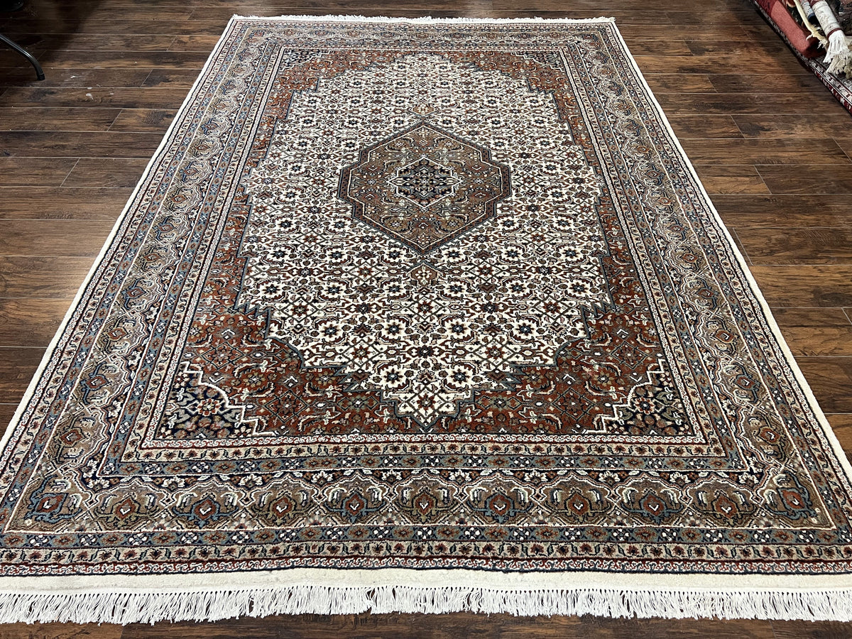 Indo Persian Rug 7x10 ft, Hand Knotted Wool Vintage Oriental Carpet 7 x 10, Traditional Handmade Herati Bidjar Cream Rug, Medallion Rug - Jewel Rugs, view 2