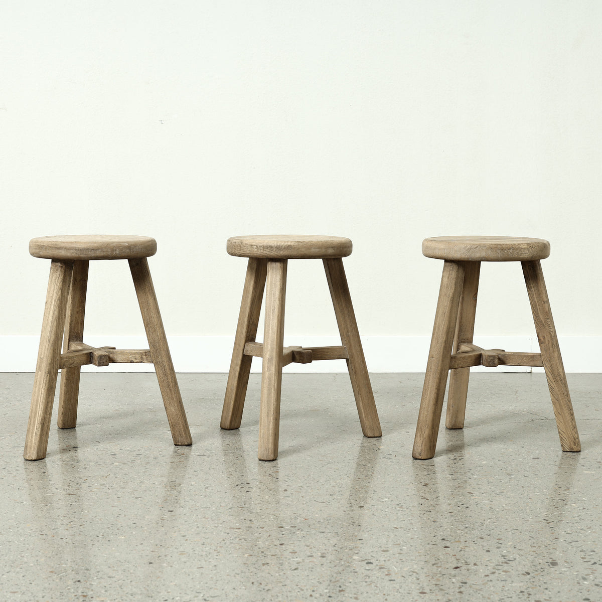 12 Inch Wide Solid Elm Round Stool Weathered Natural