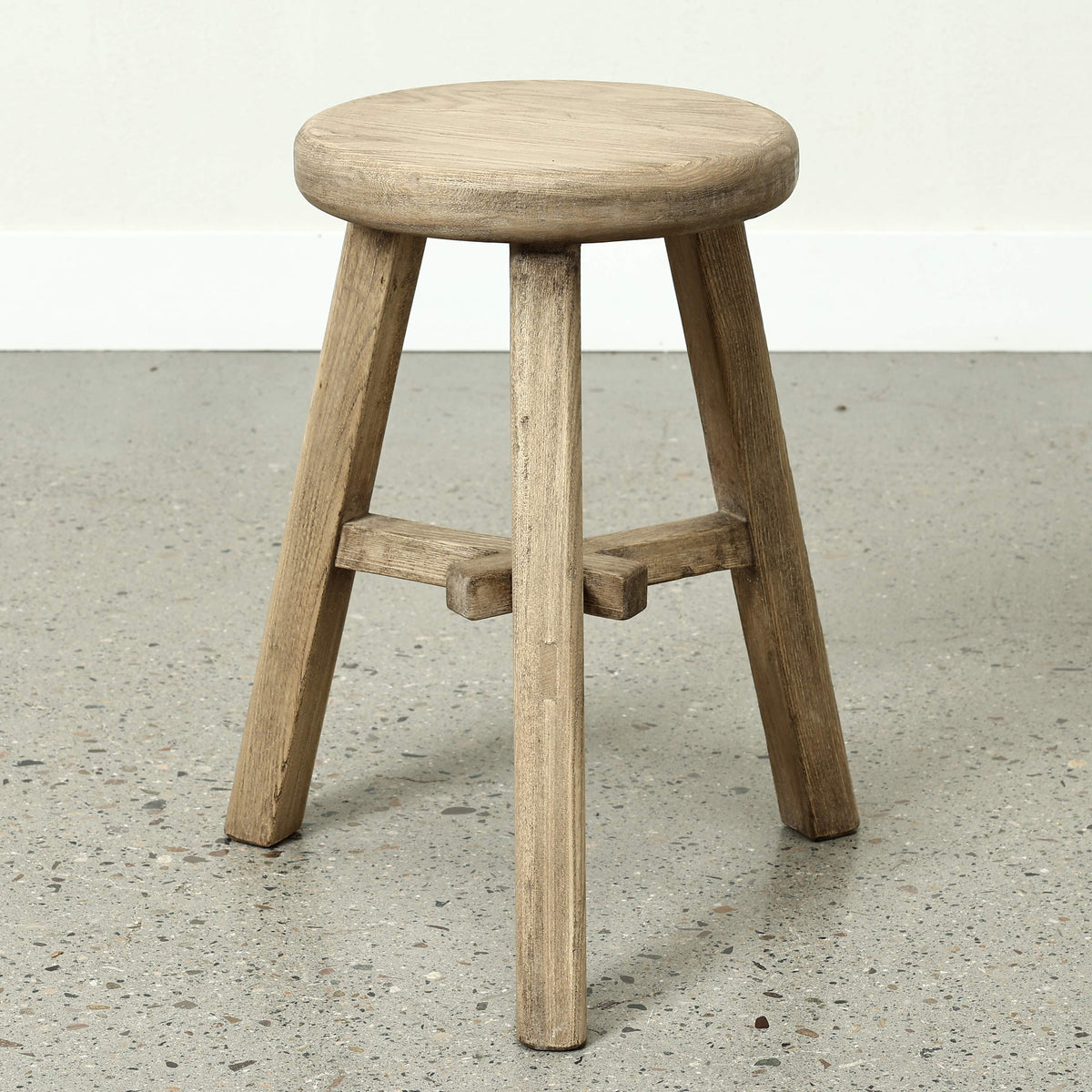 12 Inch Wide Solid Elm Round Stool Weathered Natural