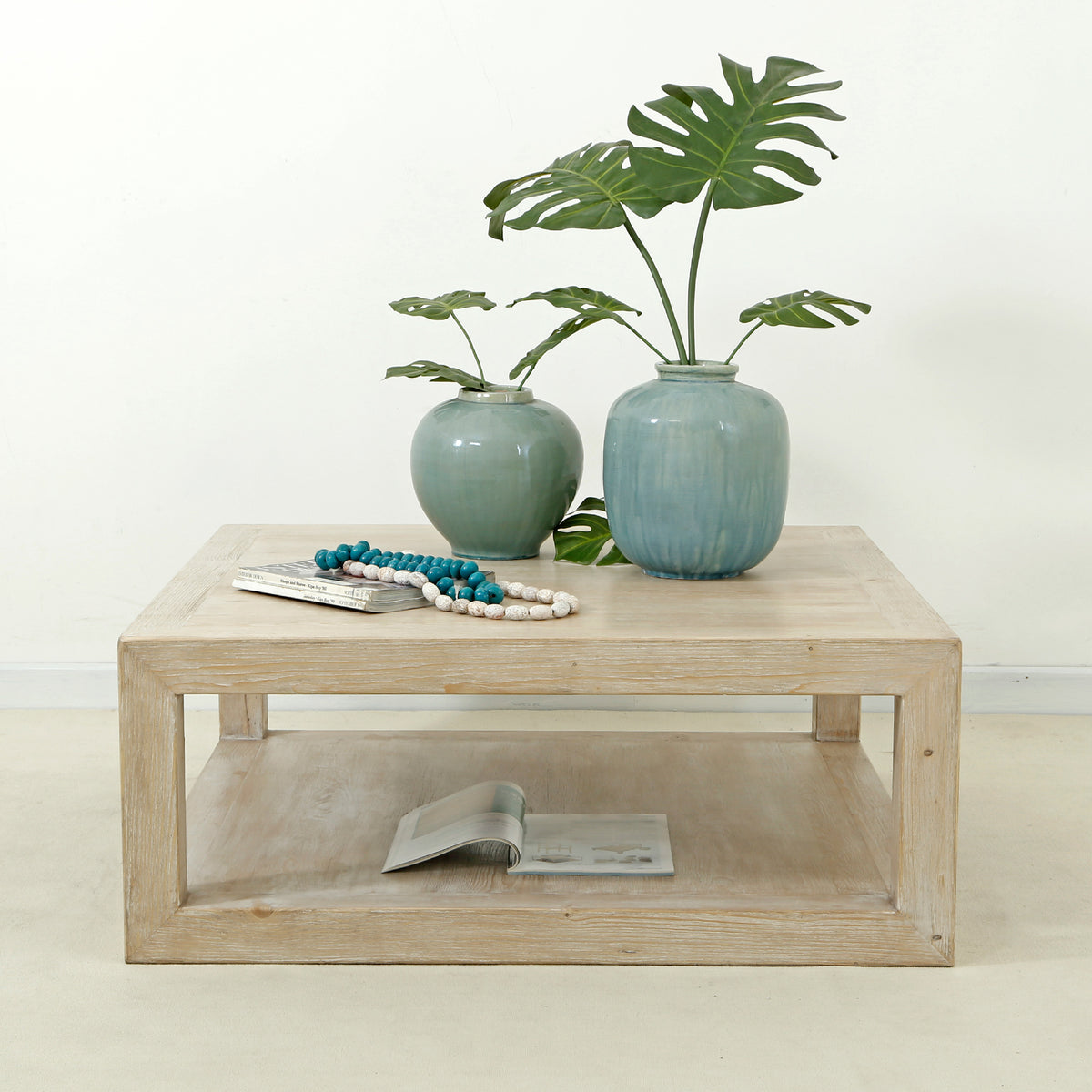 Peking Grand Framed Coffee Table Weathered White wash 39x39