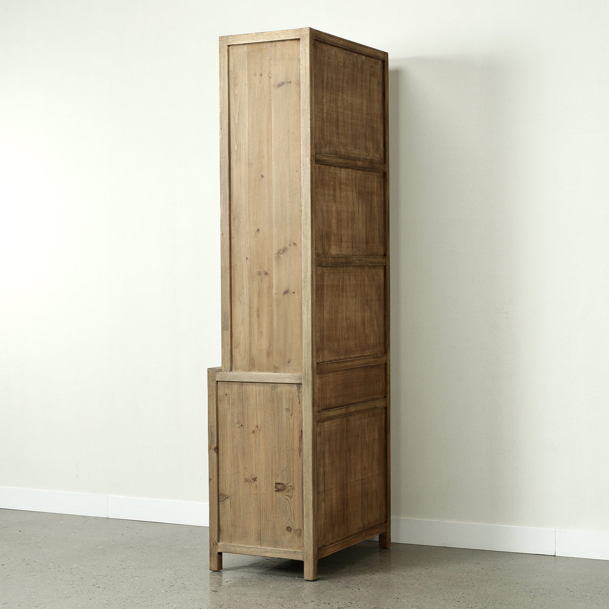 Approx. 89" High 4 Door Glass Display Cabinet Weathered Natural Pine PRE-ORDER ONLY(Minim 2)