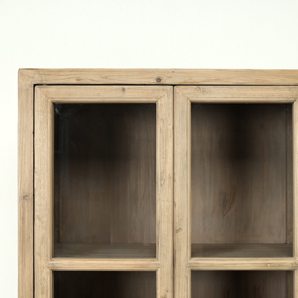 Approx. 89" High 4 Door Glass Display Cabinet Weathered Natural Pine PRE-ORDER ONLY(Minim 2)