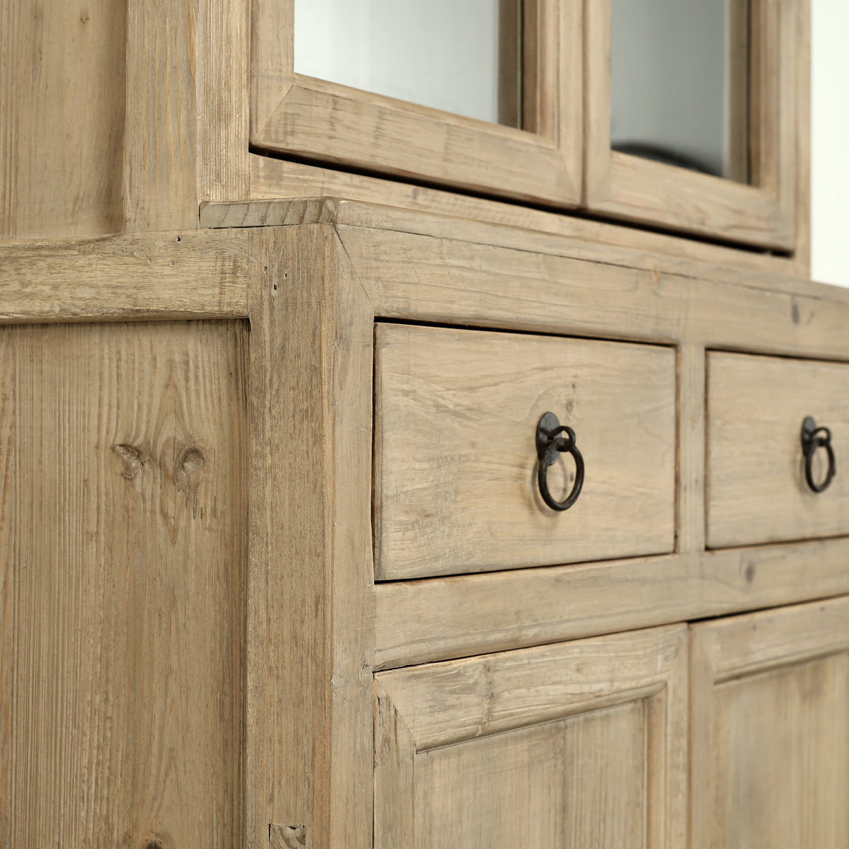 Approx. 89" High 4 Door Glass Display Cabinet Weathered Natural Pine PRE-ORDER ONLY(Minim 2)
