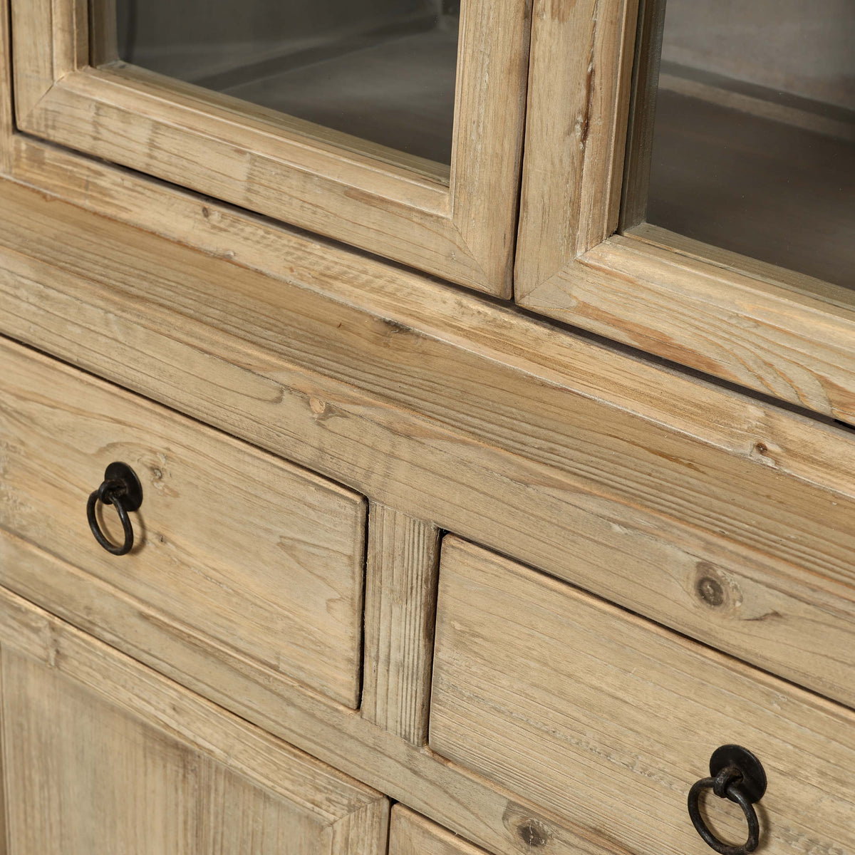 Approx. 89" High 4 Door Glass Display Cabinet Weathered Natural Pine PRE-ORDER ONLY(Minim 2)