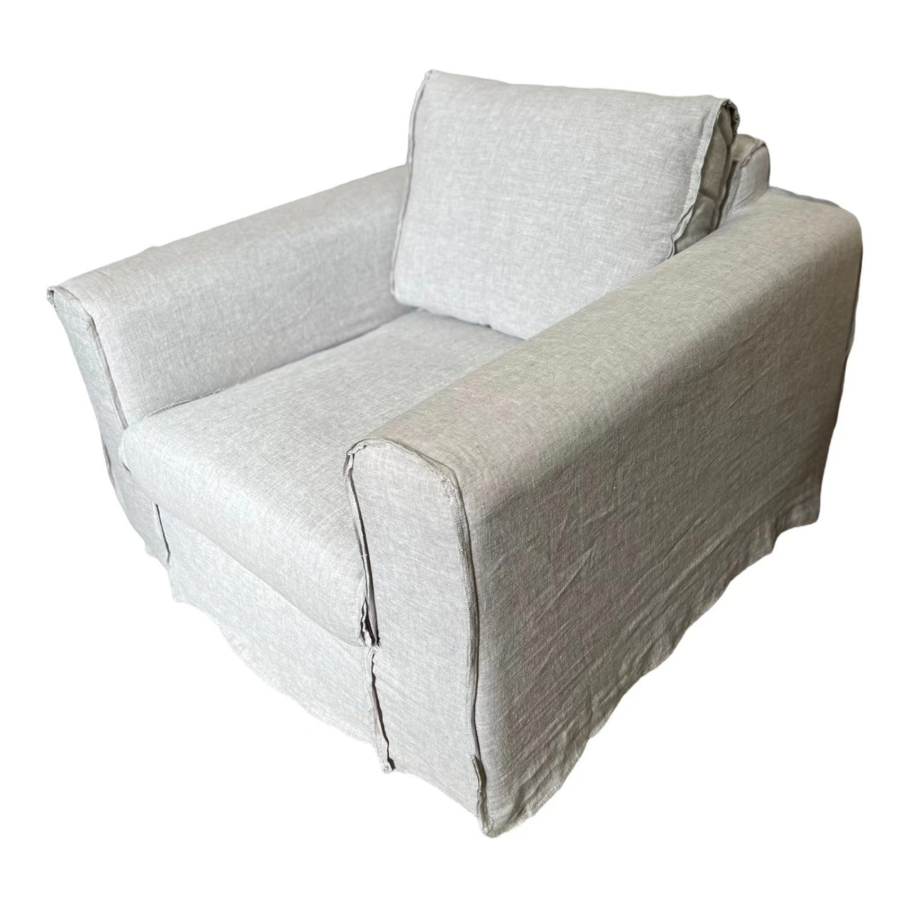 Peninsula Slipcovered Swivel Sofa Chair Wash Linen Gray