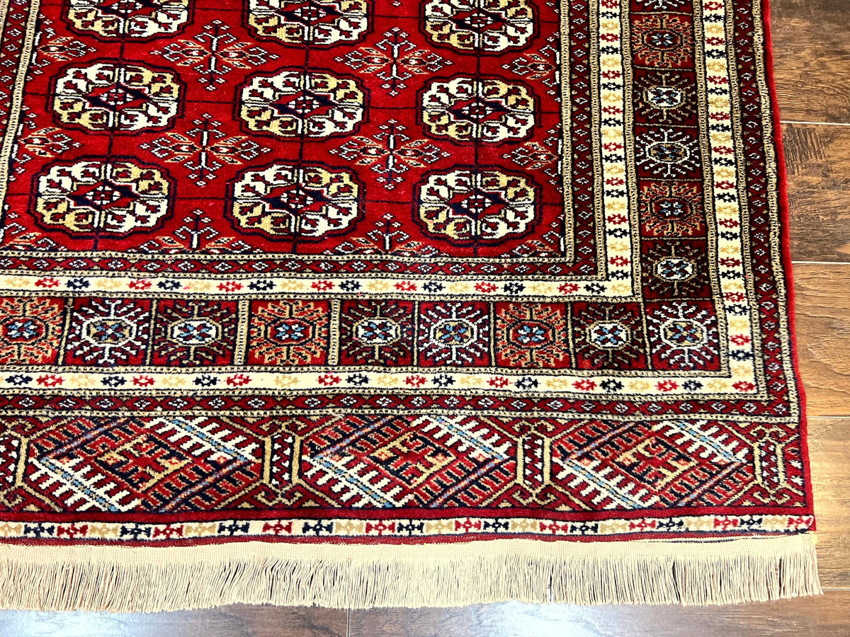 Pakistani Bokhara Rug 4x6, Red Turkoman Carpet, Finely Hand Knotted, Wool Vintage Rug - Jewel Rugs, view 10
