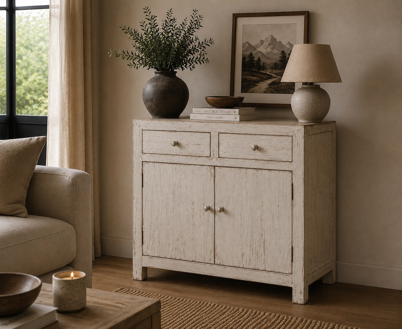 Amalfi Two Tones Side Table With Two Drawers 39x18x35H
