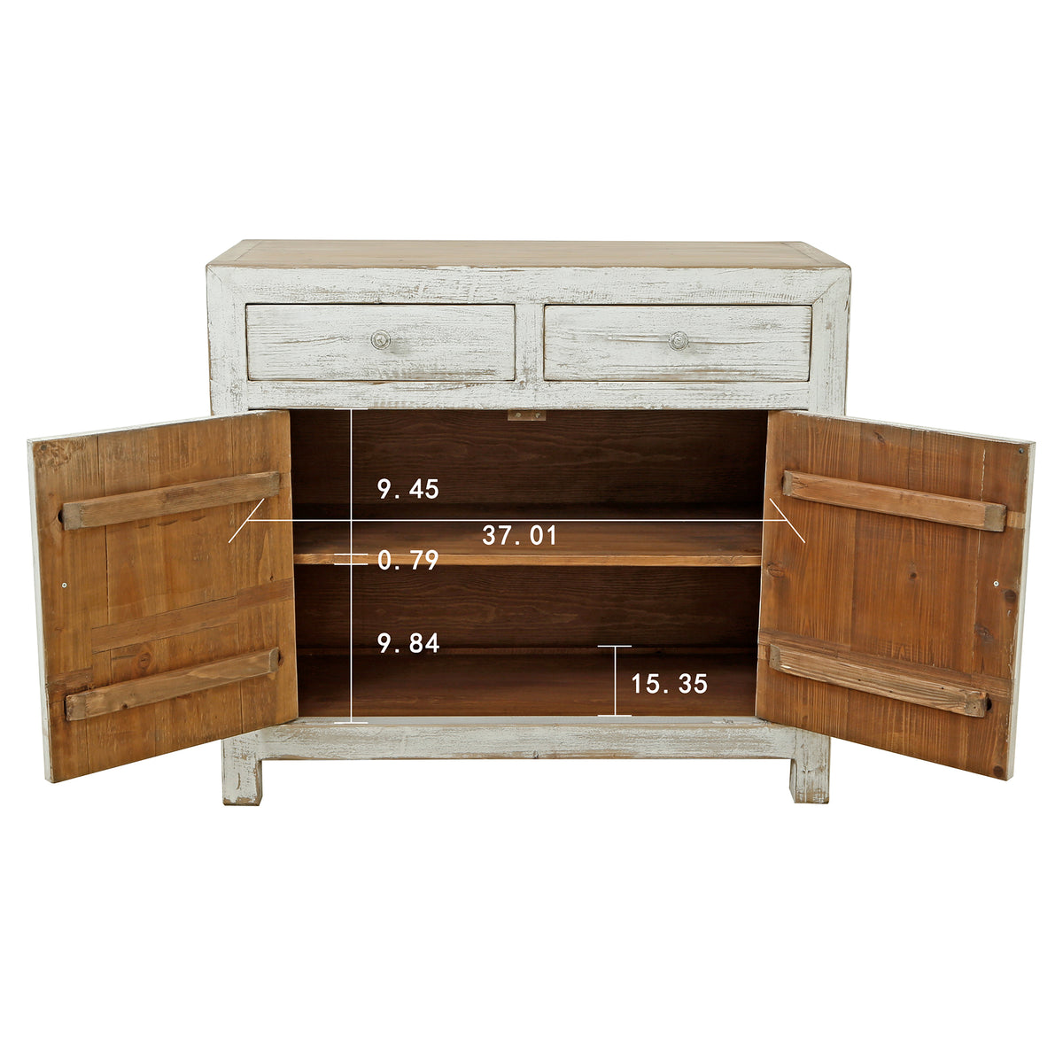 Amalfi Two Tones Cabinet with Two Drawers Distressed Off White