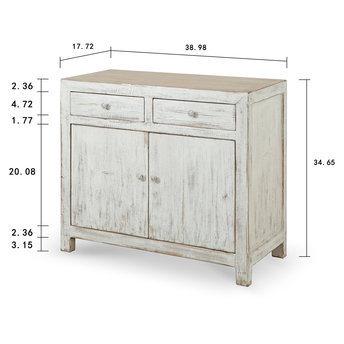 Amalfi Two Tones Cabinet with Two Drawers Distressed Off White