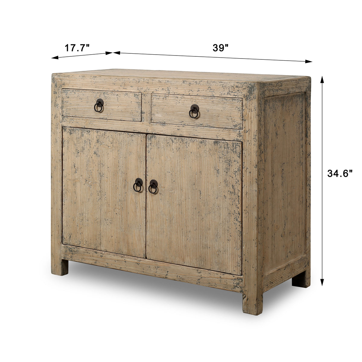 Two Drawers Cabinet Vintage Gray 39x18x35H