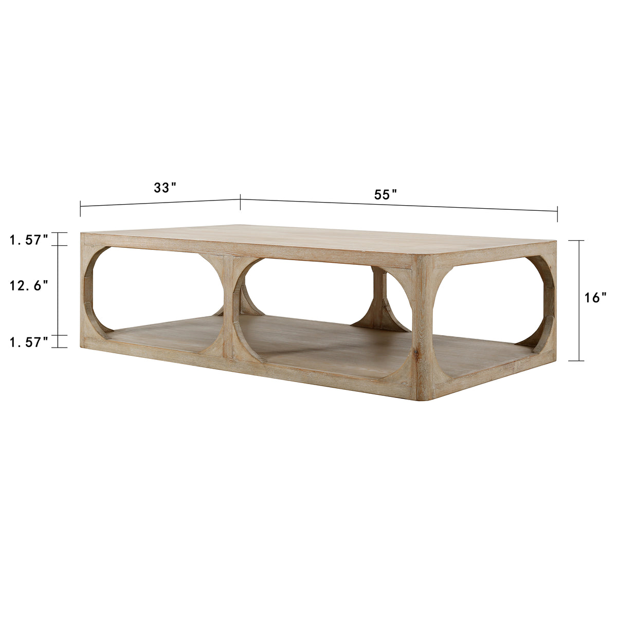 Ming Arch Coffee Table Weathered white wash 55x33