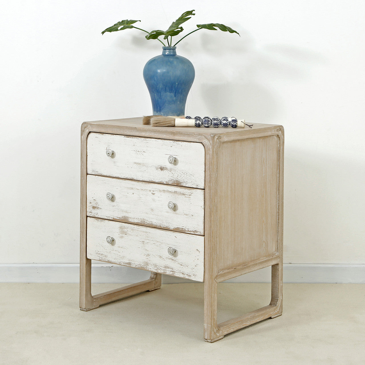 Ming Two Tones Side table with 3 Drawers Antique Off White image