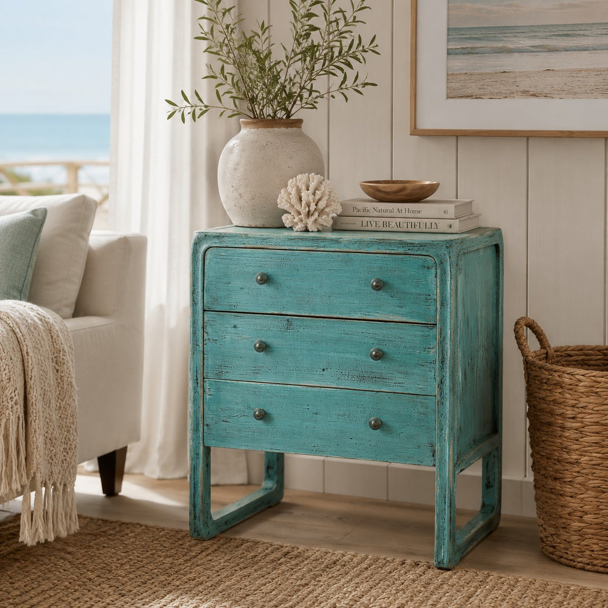 Peking Ming Side Table with 3-Drawers Soft Aqua Shade Pre-order Only Minimum order: 2 pieces