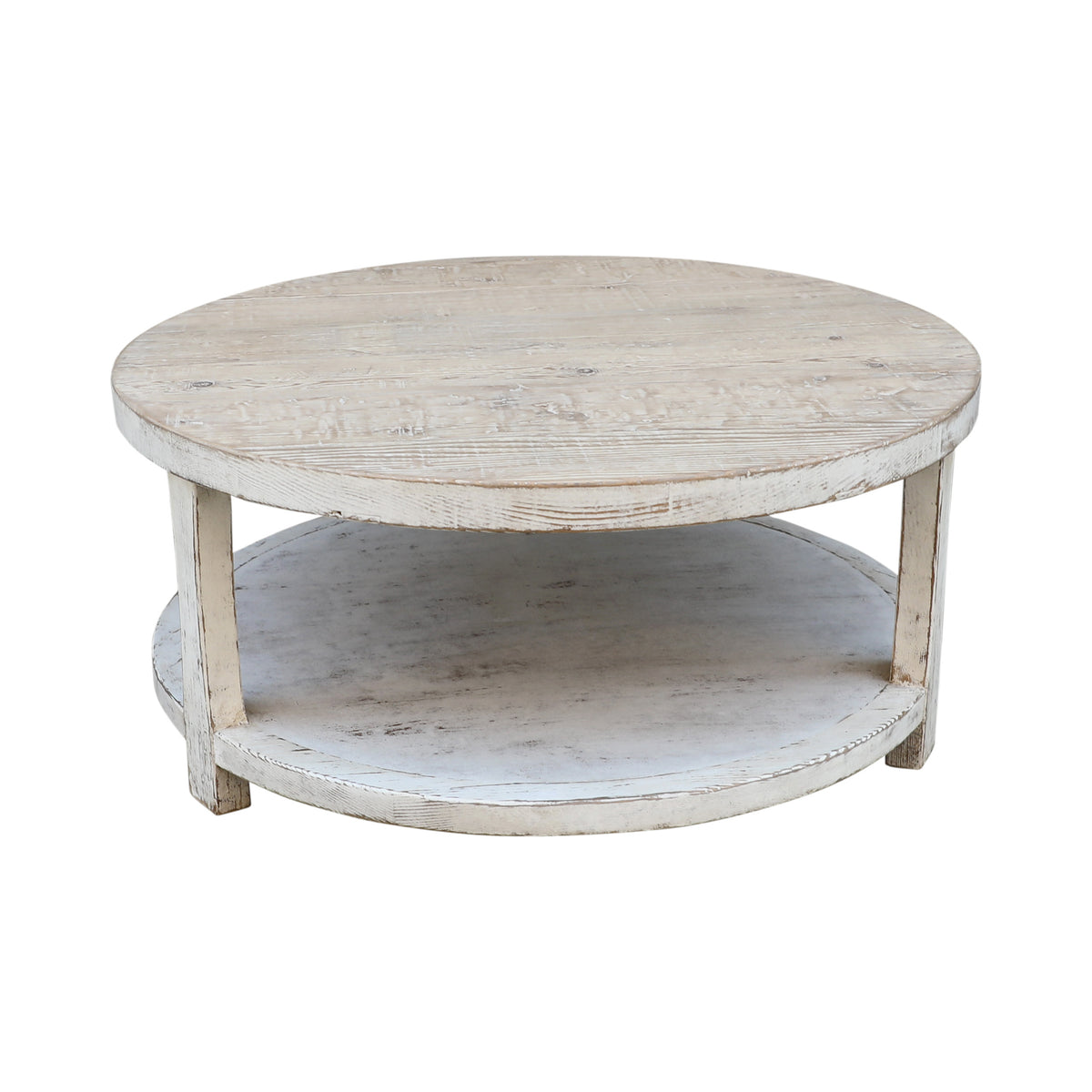 Amalfi Two Tones Round Coffee Table with Shelf Antique White