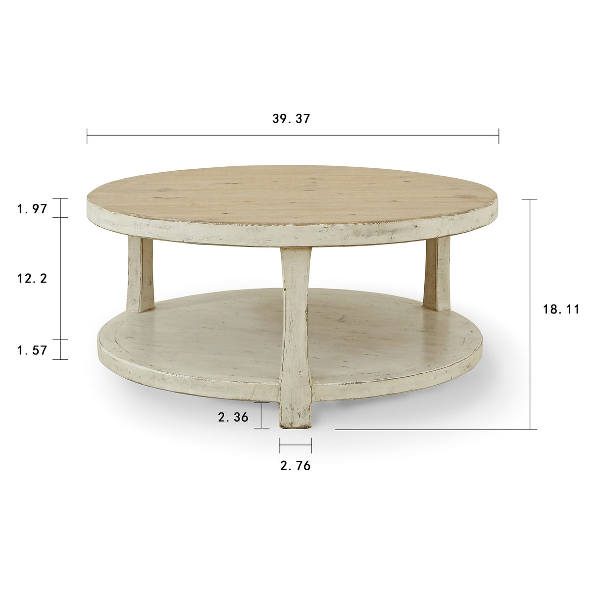 Amalfi Two Tones Round Coffee Table with Shelf Antique White