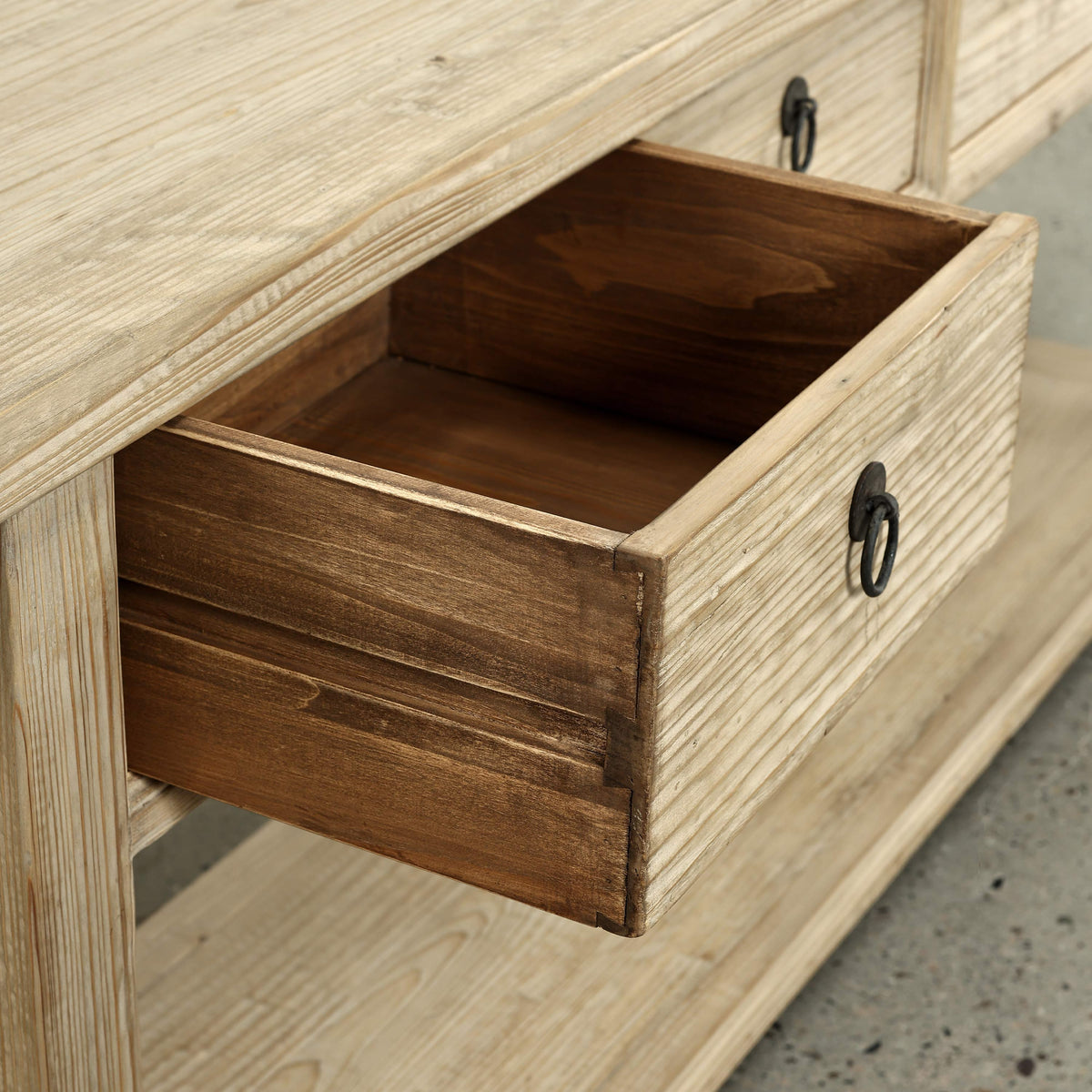 90" Long Console Table with 4 Drawers Weathered Natural
