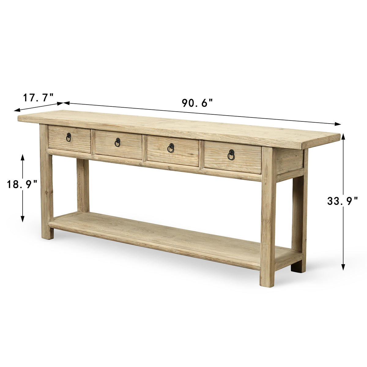 90" Long Console Table with 4 Drawers Weathered Natural