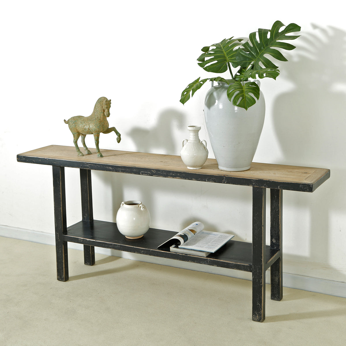 Song Console Table with Shelf Antique Black