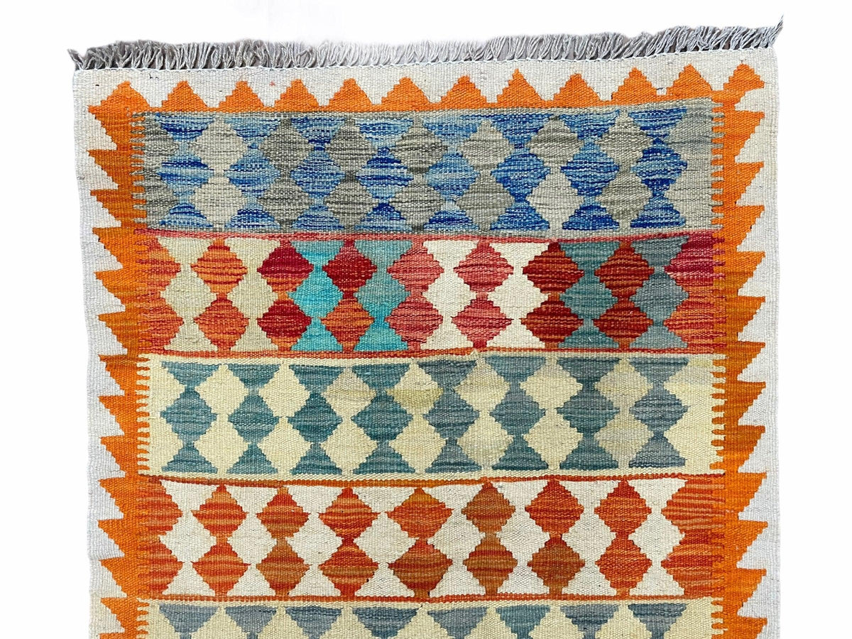 Small Chobi Kilim Rug 3x4 Colorful Diamond Kilim Small Turkish Multicolor Kilim with Diamond Pattern Wool Flatweave Nice - Jewel Rugs, view 5