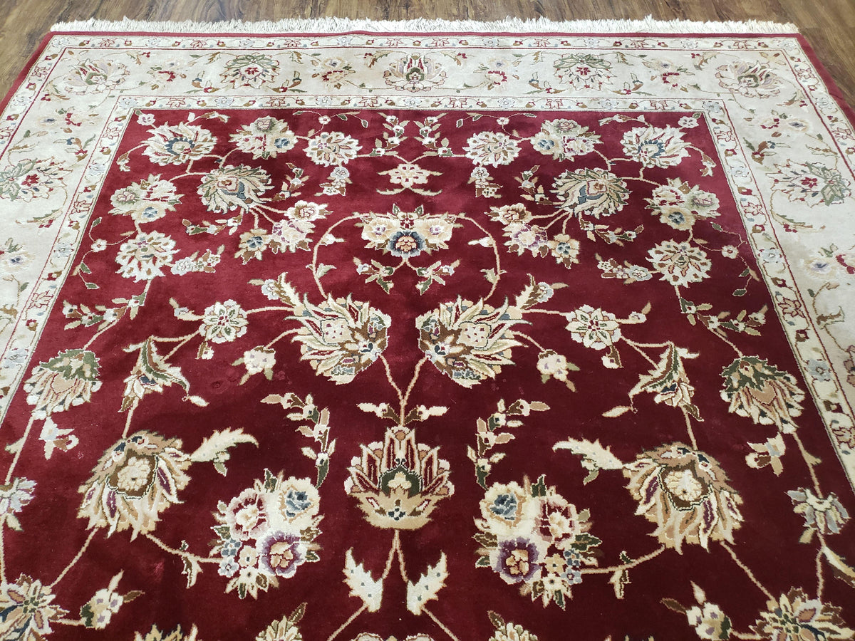 Vintage Traditional Oriental Area Rug, Hand-Knotted, Wool & Silk Accents, Maroon Red and Beige, 6x9 Carpet, 5' 9" x 9' - Jewel Rugs, view 4