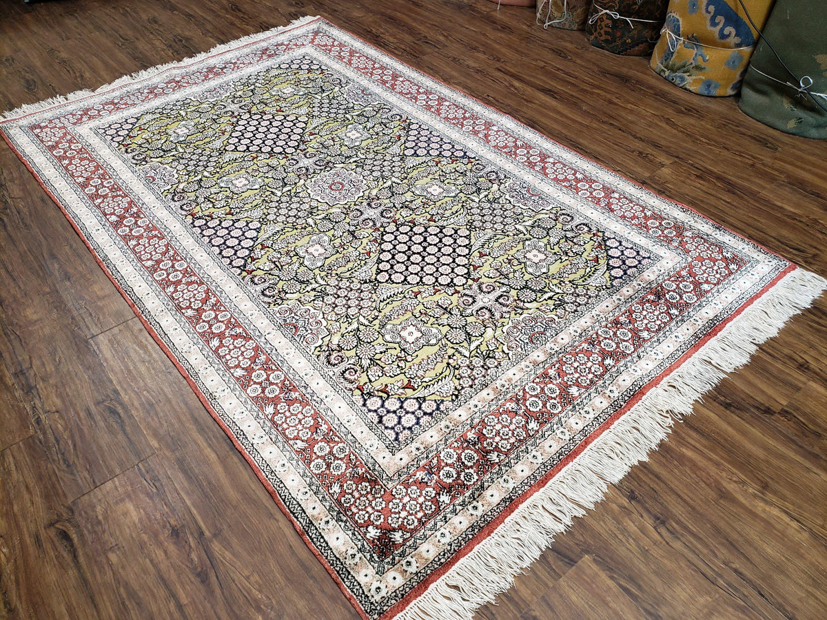 5x8 Indian Kashmiri Silk Rug with Gold Threads - Jewel Rugs, view 3