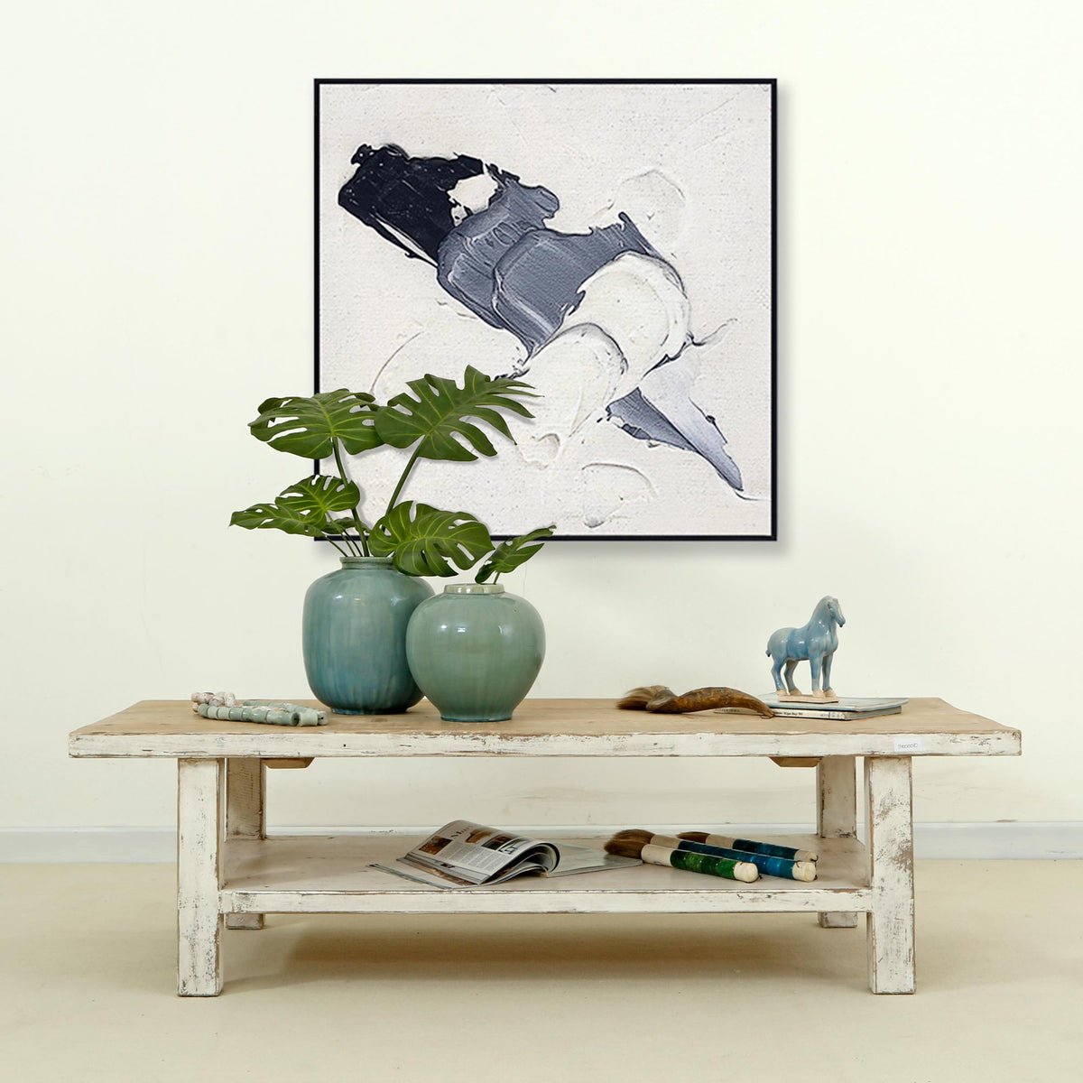 Amalfi Two Tones Rectangular Coffee Table with shelf 63x24x18H
