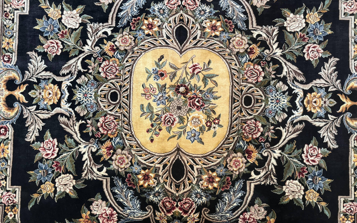 Aubusson Rug 9x12, Black and Beige, Floral, Elegant Handmade French European Design Carpet - Jewel Rugs, view 5