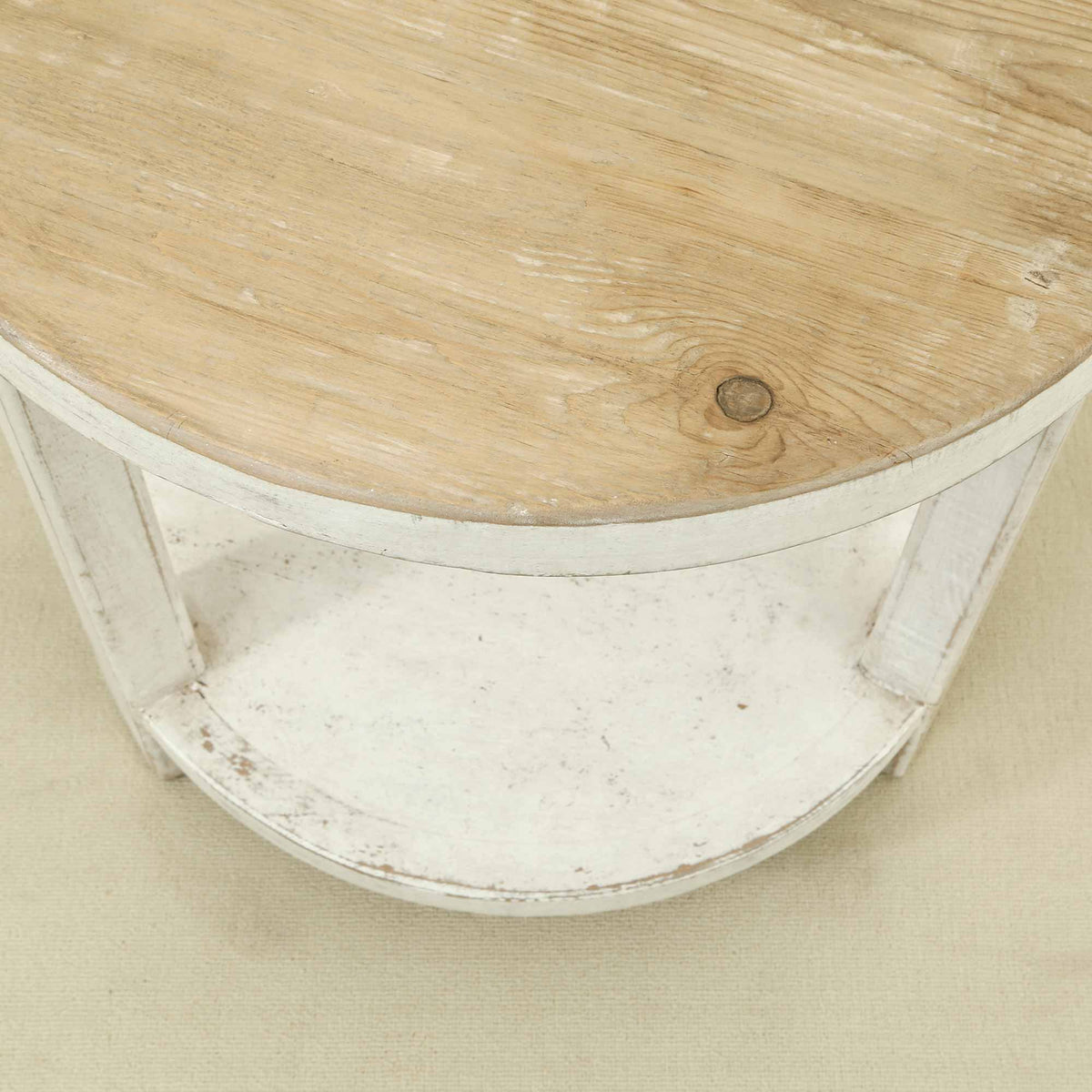 Amalfi Two Tones Round Side Table with Shelf Antique White