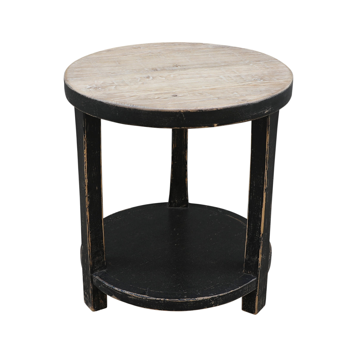 Amalfi Two-Tone Round Side Table with Shelf Antique Black