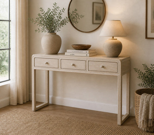 Milo Three Drawers Desk Whitewash 55x18 image 2