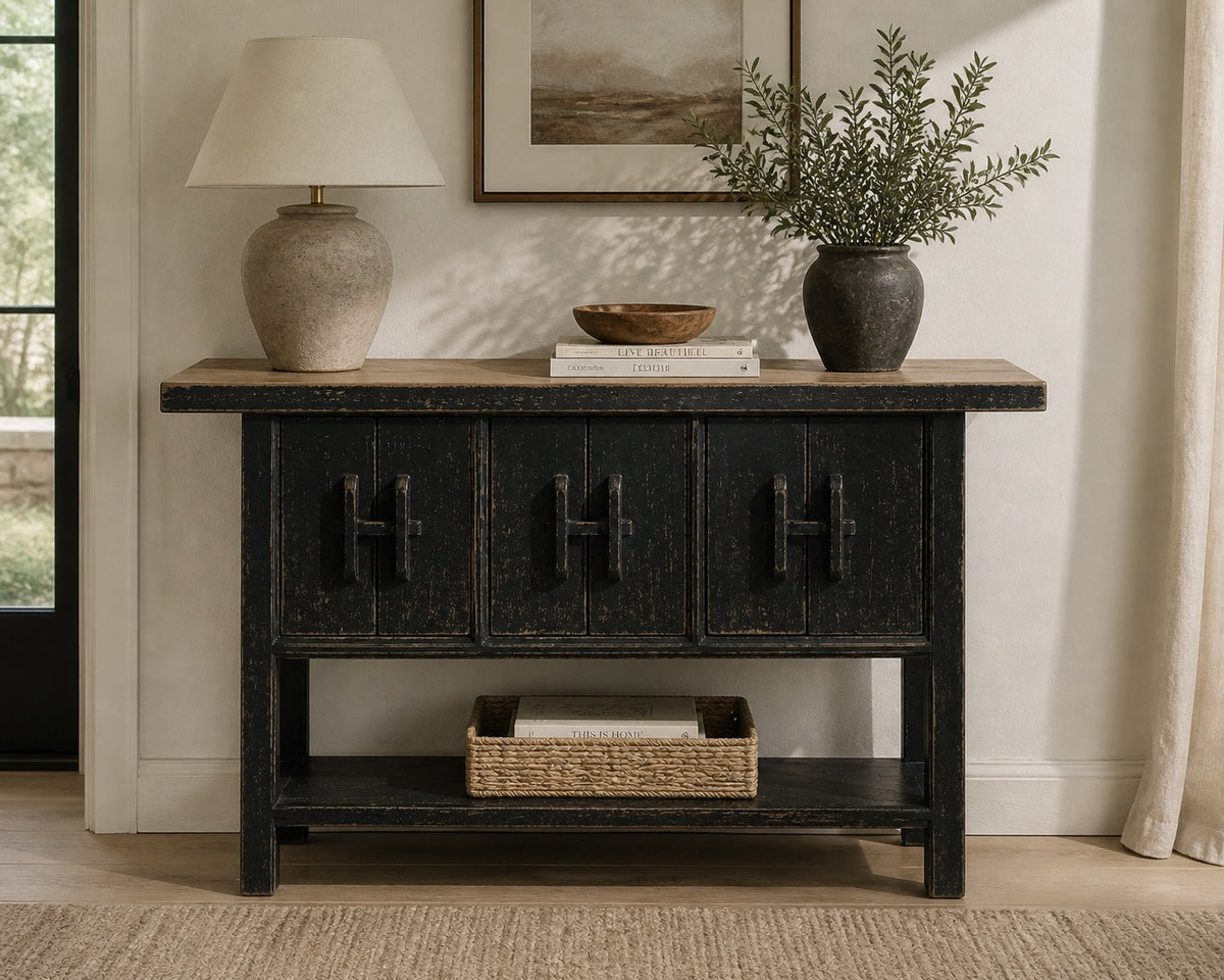 Approx. 63" Wide Three Doors Console Distressed Black